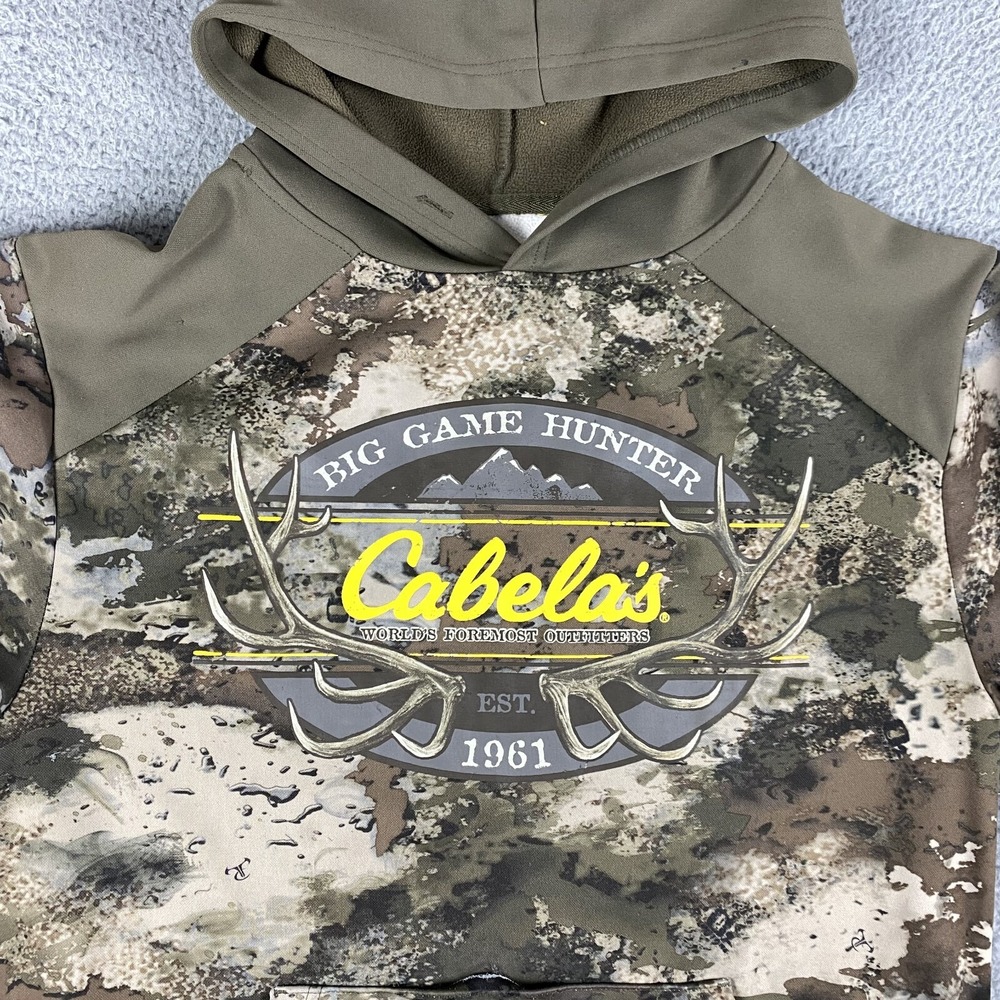 Cabelas Hoodie Mens Small Camo Sweatshirt Big Game Deer Hunter Fleece Antler